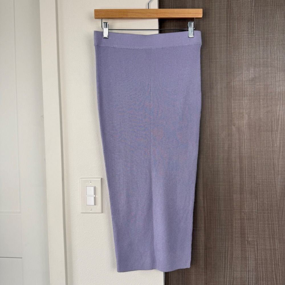 NAADAM Lavender Purple Ribbed Midi Skirt Side Slit Silk Cashmere Size Medium - Picture 2 of 8